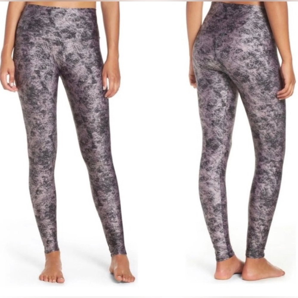 Onzie Thunder Storm Leggings  Black Silver Tie Dye High Rise Size XS